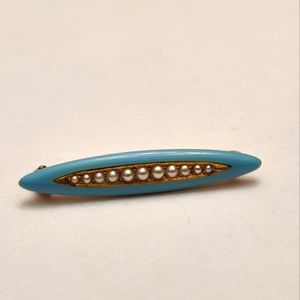 Antique Krementz 14K Gold Pin Brooch Genuine Seed Pearls Enamel